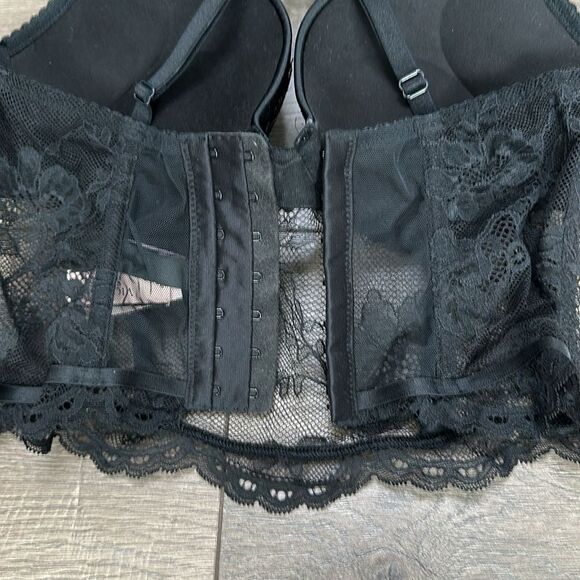 Victoria’s Secret Very Sexy Shine Bombshell Push Up Black Lace Corset Bra 34C - Picture 7 of 10
